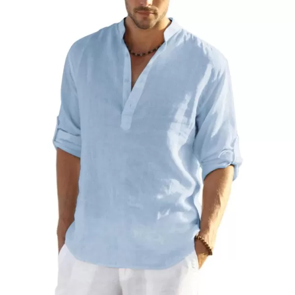 COOFANDY Men's Cotton Linen Henley Shirt Long Sleeve Hippie Casual Beach T Shirts