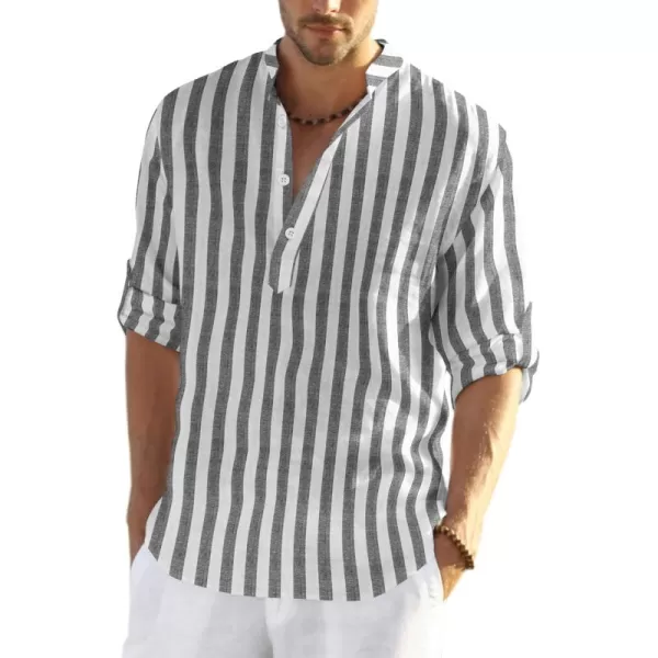 COOFANDY Men's Cotton Linen Henley Shirt Long Sleeve Hippie Casual Beach T Shirts