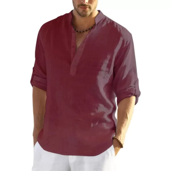 COOFANDY Men's Cotton Linen Henley Shirt Long Sleeve Hippie Casual Beach T Shirts