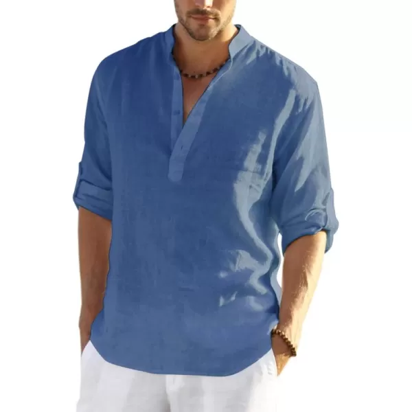 COOFANDY Men's Cotton Linen Henley Shirt Long Sleeve Hippie Casual Beach T Shirts