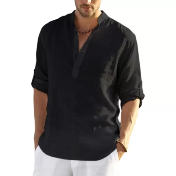 COOFANDY Men's Cotton Linen Henley Shirt Long Sleeve Hippie Casual Beach T Shirts