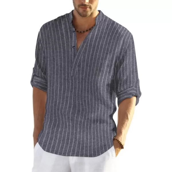 COOFANDY Men's Cotton Linen Henley Shirt Long Sleeve Hippie Casual Beach T Shirts