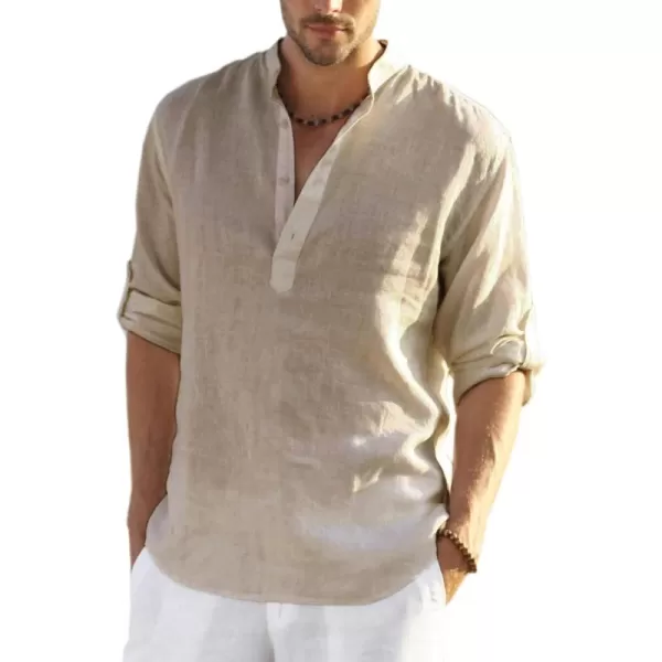 COOFANDY Men's Cotton Linen Henley Shirt Long Sleeve Hippie Casual Beach T Shirts