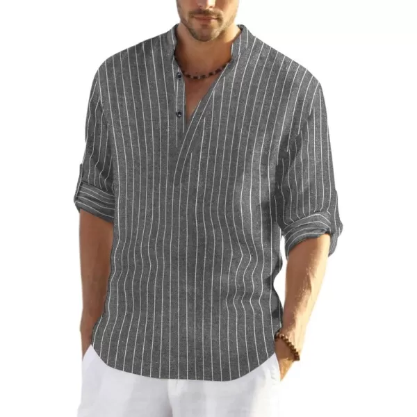 COOFANDY Men's Cotton Linen Henley Shirt Long Sleeve Hippie Casual Beach T Shirts