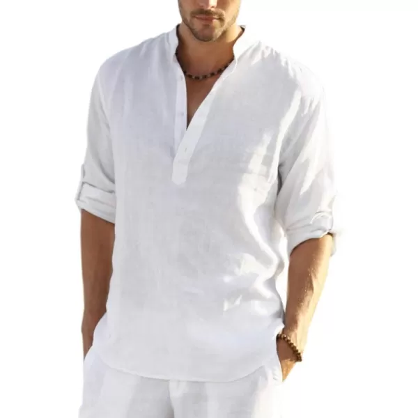 COOFANDY Men's Cotton Linen Henley Shirt Long Sleeve Hippie Casual Beach T Shirts