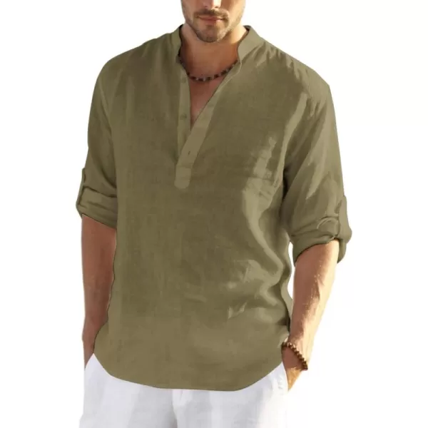 COOFANDY Men's Cotton Linen Henley Shirt Long Sleeve Hippie Casual Beach T Shirts