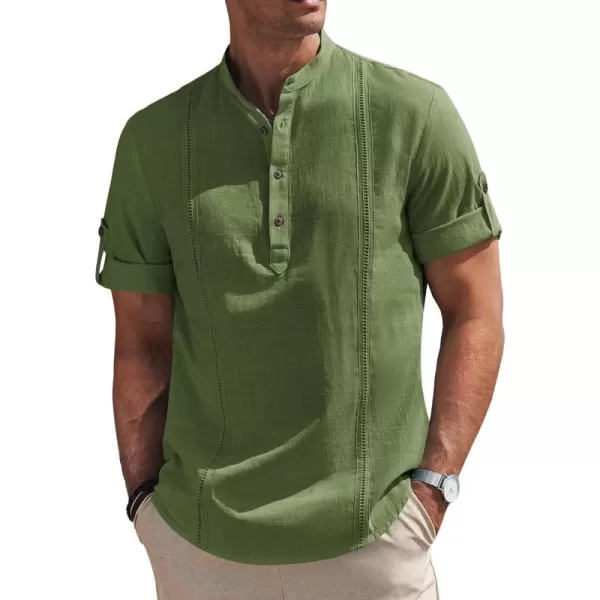 COOFANDY Men's Cotton Linen Henley Shirt Short Sleeve Hippie Casual Band Collar Summer Beach T-Shirts