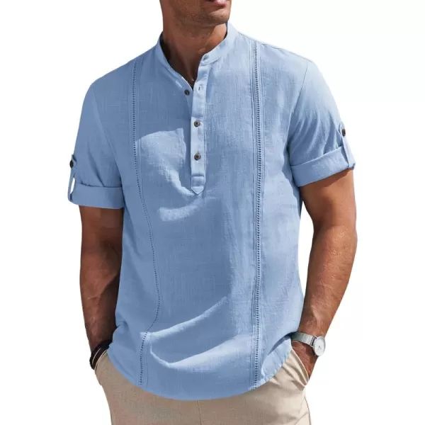 COOFANDY Men's Cotton Linen Henley Shirt Short Sleeve Hippie Casual Band Collar Summer Beach T-Shirts
