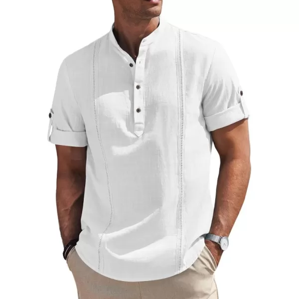 COOFANDY Men's Cotton Linen Henley Shirt Short Sleeve Hippie Casual Band Collar Summer Beach T-Shirts