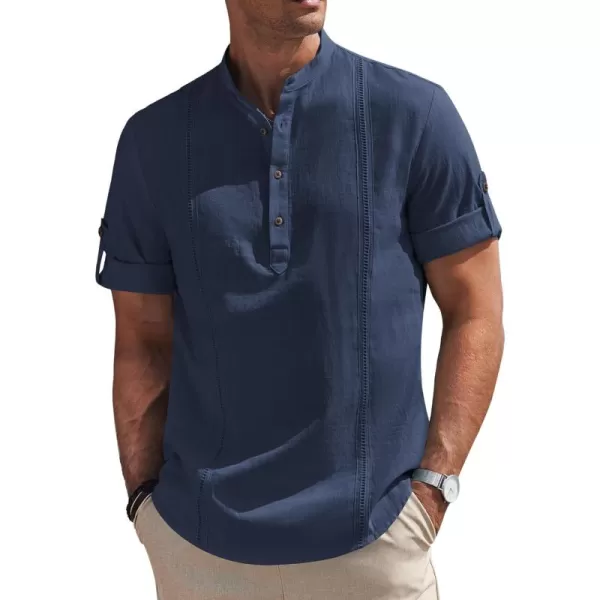 COOFANDY Men's Cotton Linen Henley Shirt Short Sleeve Hippie Casual Band Collar Summer Beach T-Shirts