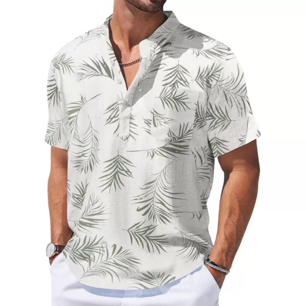 COOFANDY Men's Cotton Linen Henley Shirt Short Sleeve Hippie Casual Beach T-Shirts with Pocket