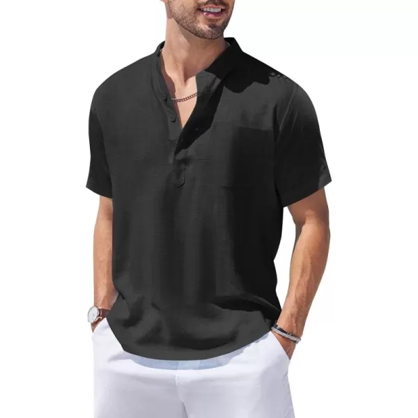 COOFANDY Men's Cotton Linen Henley Shirt Short Sleeve Hippie Casual Beach T-Shirts with Pocket