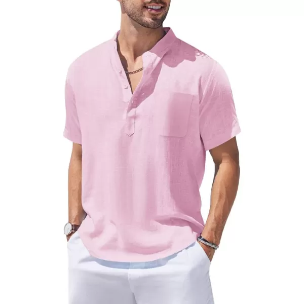 COOFANDY Men's Cotton Linen Henley Shirt Short Sleeve Hippie Casual Beach T-Shirts with Pocket