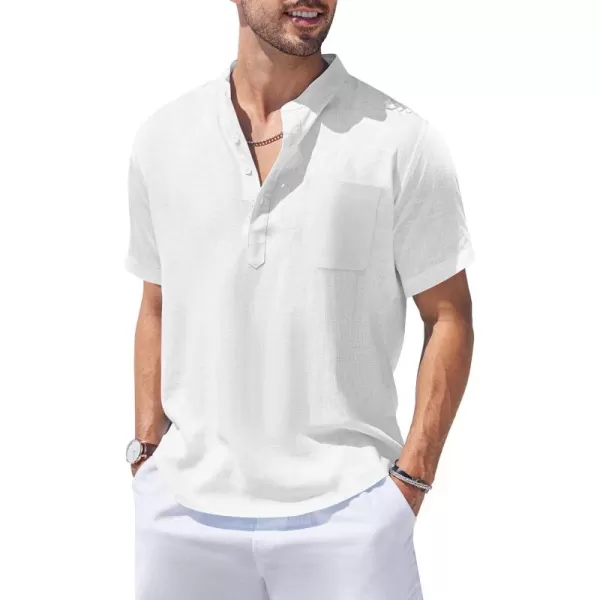 COOFANDY Men's Cotton Linen Henley Shirt Short Sleeve Hippie Casual Beach T-Shirts with Pocket