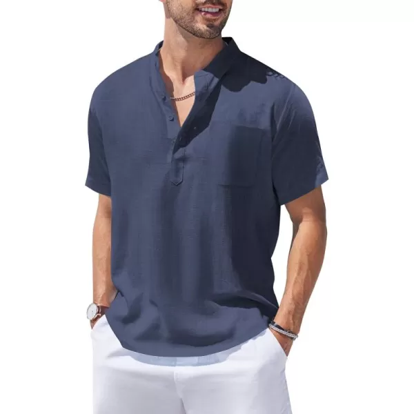 COOFANDY Men's Cotton Linen Henley Shirt Short Sleeve Hippie Casual Beach T-Shirts with Pocket
