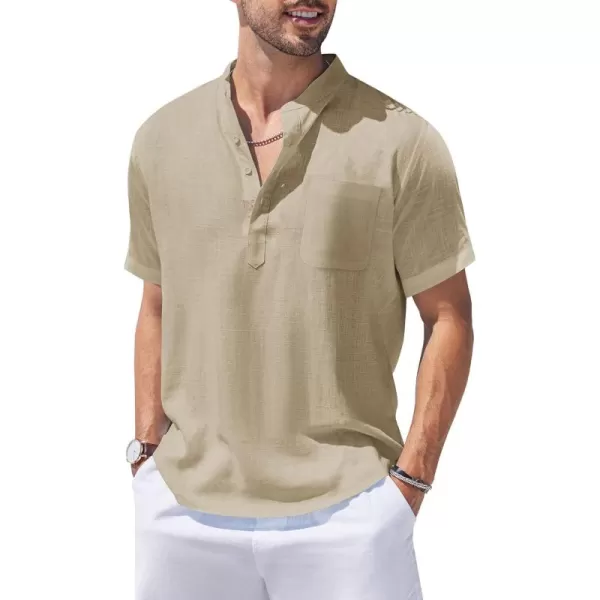 COOFANDY Men's Cotton Linen Henley Shirt Short Sleeve Hippie Casual Beach T-Shirts with Pocket
