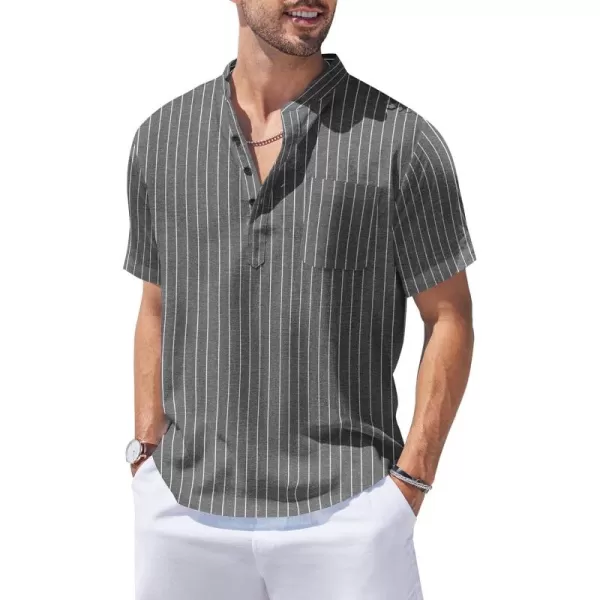COOFANDY Men's Cotton Linen Henley Shirt Short Sleeve Hippie Casual Beach T-Shirts with Pocket