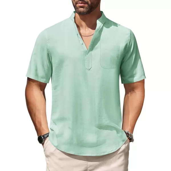 COOFANDY Men's Cotton Linen Henley Shirt Short Sleeve Hippie Casual Beach T-Shirts with Pocket