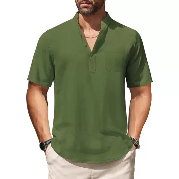 COOFANDY Men's Cotton Linen Henley Shirt Short Sleeve Hippie Casual Beach T-Shirts with Pocket