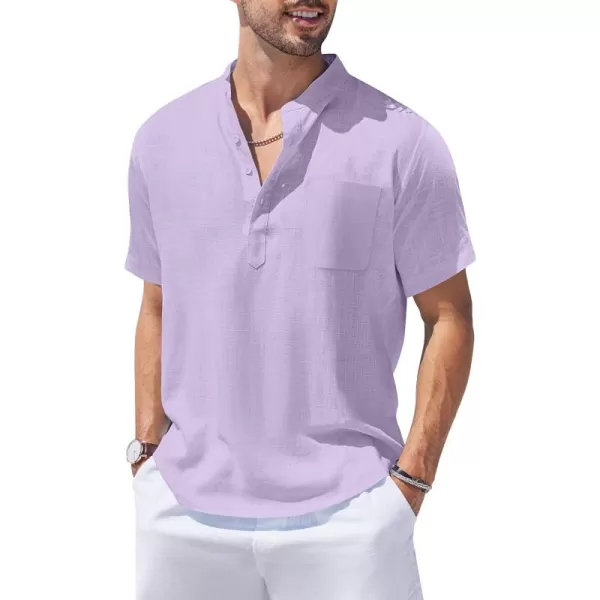 COOFANDY Men's Cotton Linen Henley Shirt Short Sleeve Hippie Casual Beach T-Shirts with Pocket