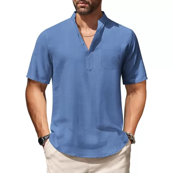 COOFANDY Men's Cotton Linen Henley Shirt Short Sleeve Hippie Casual Beach T-Shirts with Pocket
