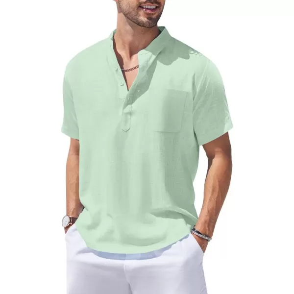 COOFANDY Men's Cotton Linen Henley Shirt Short Sleeve Hippie Casual Beach T-Shirts with Pocket