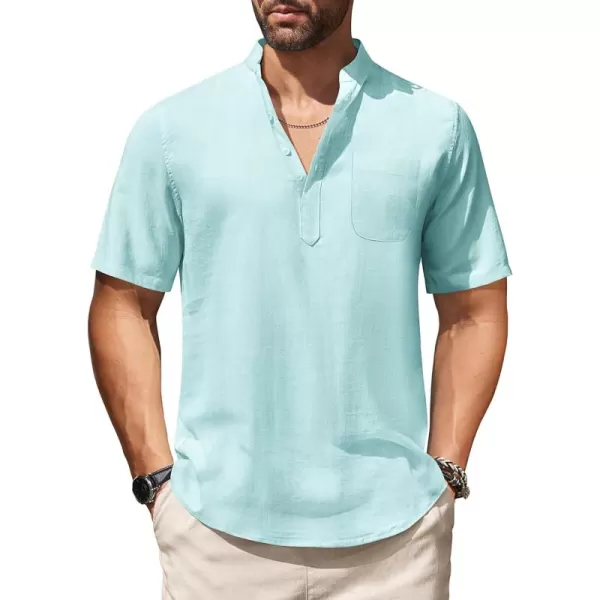 COOFANDY Men's Cotton Linen Henley Shirt Short Sleeve Hippie Casual Beach T-Shirts with Pocket