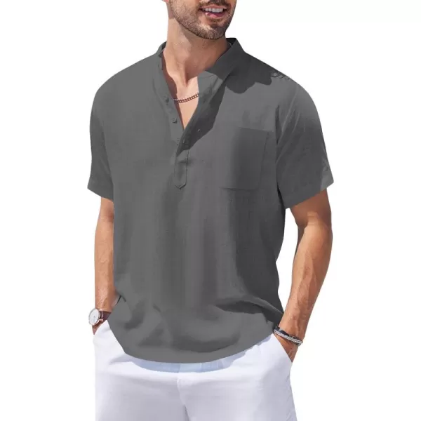 COOFANDY Men's Cotton Linen Henley Shirt Short Sleeve Hippie Casual Beach T-Shirts with Pocket