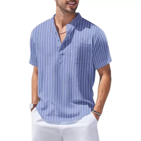 COOFANDY Men's Cotton Linen Henley Shirt Short Sleeve Hippie Casual Beach T-Shirts with Pocket