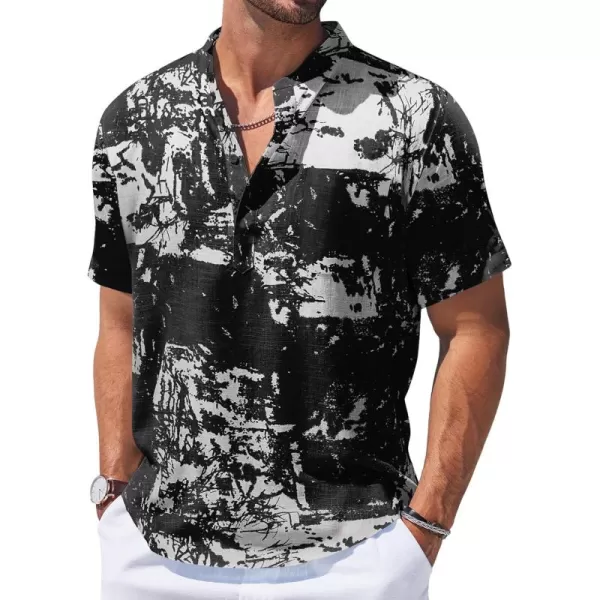 COOFANDY Men's Cotton Linen Henley Shirt Short Sleeve Hippie Casual Beach T-Shirts with Pocket