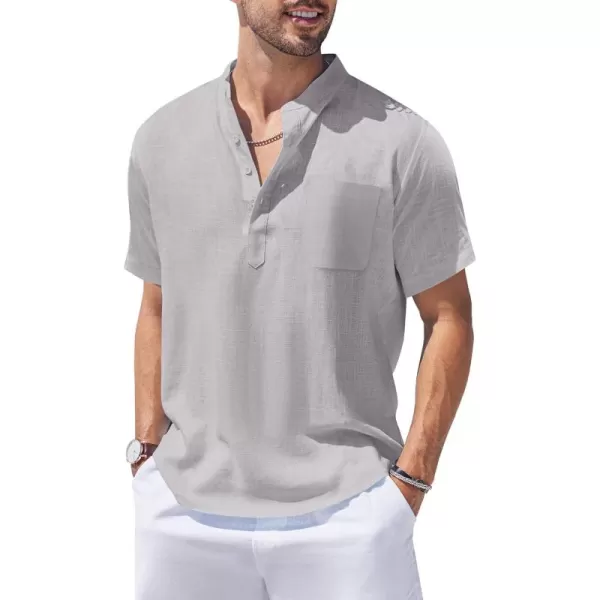 COOFANDY Men's Cotton Linen Henley Shirt Short Sleeve Hippie Casual Beach T-Shirts with Pocket