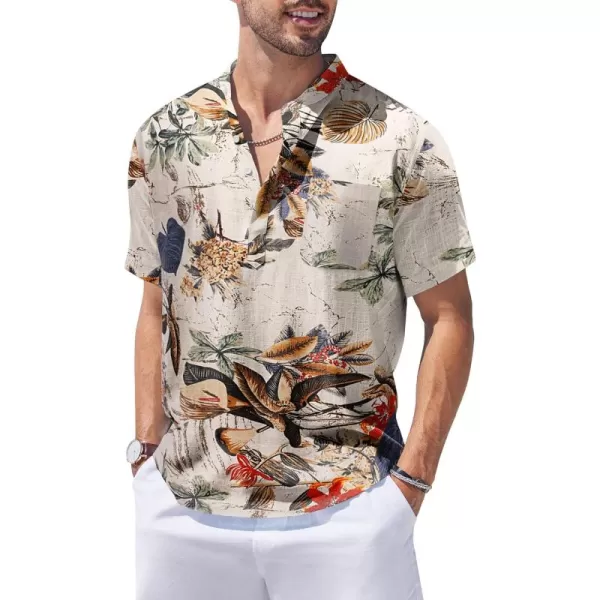 COOFANDY Men's Cotton Linen Henley Shirt Short Sleeve Hippie Casual Beach T-Shirts with Pocket