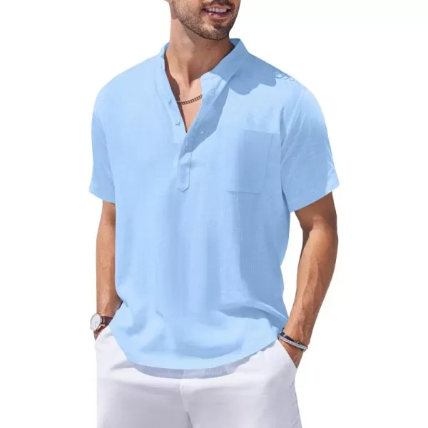 COOFANDY Men's Cotton Linen Henley Shirt Short Sleeve Hippie Casual Beach T-Shirts with Pocket