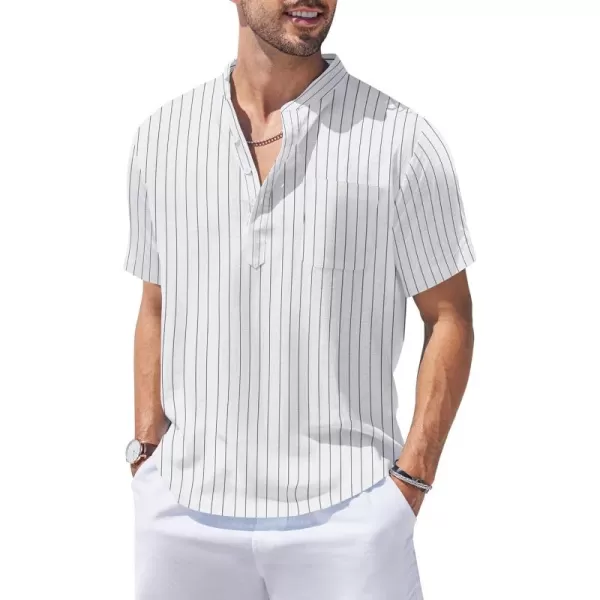 COOFANDY Men's Cotton Linen Henley Shirt Short Sleeve Hippie Casual Beach T-Shirts with Pocket