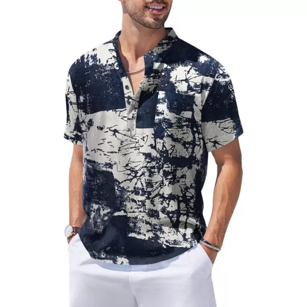 COOFANDY Men's Cotton Linen Henley Shirt Short Sleeve Hippie Casual Beach T-Shirts with Pocket