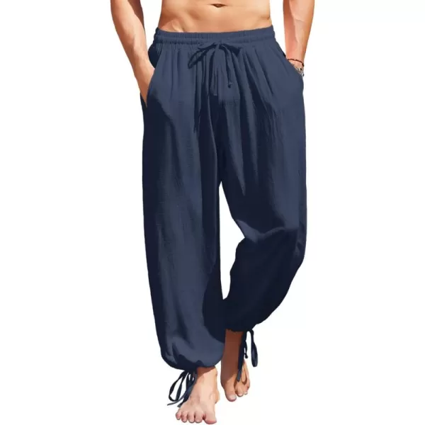 COOFANDY Men's Cotton Linen Pants Causal Harem Pants Elastic Waist Beach Boho Yoga Trousers