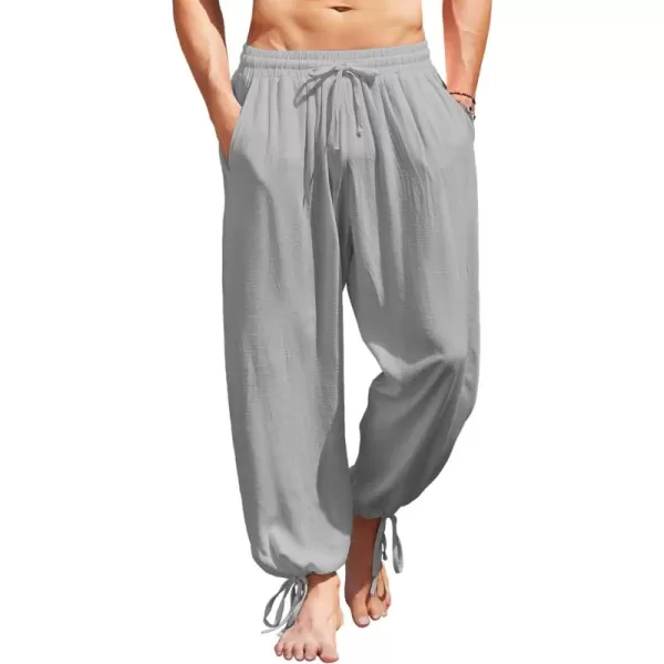 COOFANDY Men's Cotton Linen Pants Causal Harem Pants Elastic Waist Beach Boho Yoga Trousers
