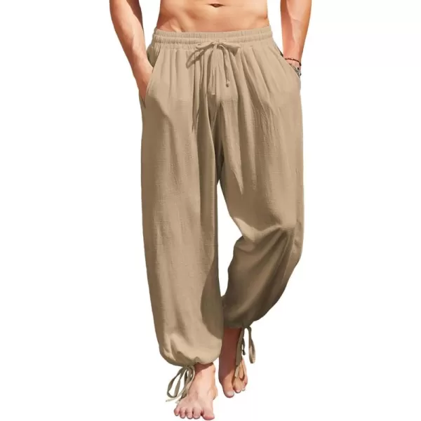 COOFANDY Men's Cotton Linen Pants Causal Harem Pants Elastic Waist Beach Boho Yoga Trousers