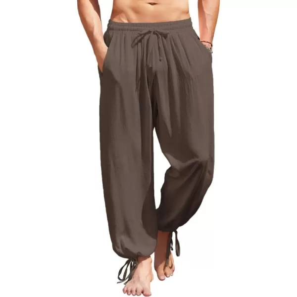 COOFANDY Men's Cotton Linen Pants Causal Harem Pants Elastic Waist Beach Boho Yoga Trousers