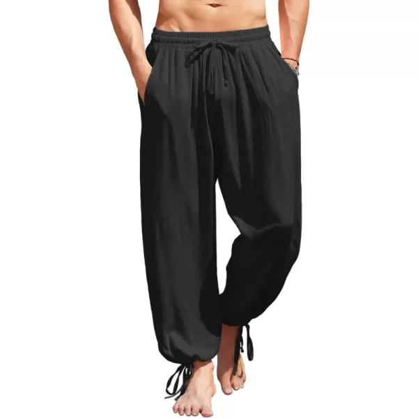 COOFANDY Men's Cotton Linen Pants Causal Harem Pants Elastic Waist Beach Boho Yoga Trousers