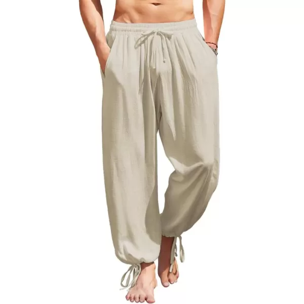 COOFANDY Men's Cotton Linen Pants Causal Harem Pants Elastic Waist Beach Boho Yoga Trousers