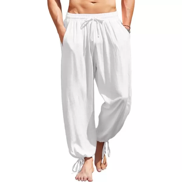 COOFANDY Men's Cotton Linen Pants Causal Harem Pants Elastic Waist Beach Boho Yoga Trousers