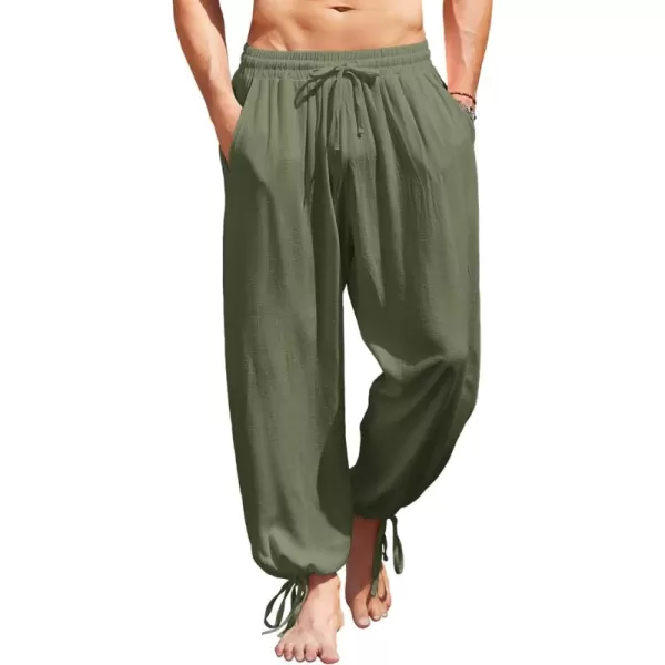 COOFANDY Men's Cotton Linen Pants Causal Harem Pants Elastic Waist Beach Boho Yoga Trousers
