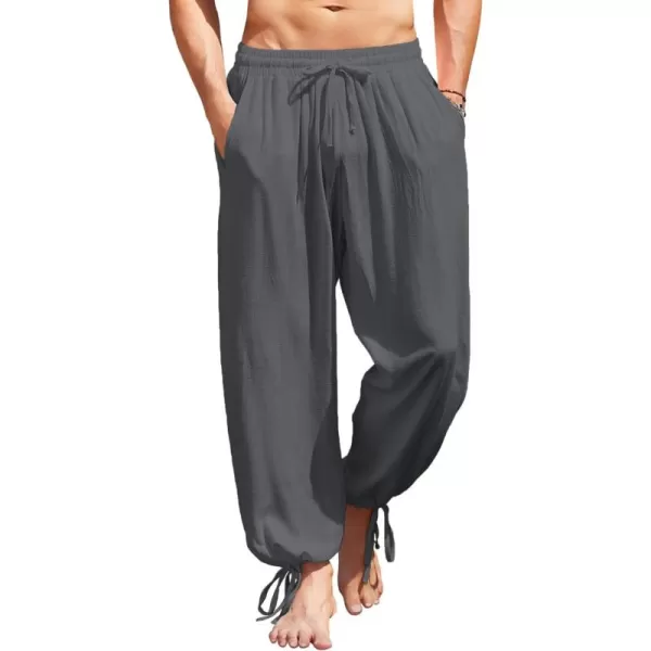 COOFANDY Men's Cotton Linen Pants Causal Harem Pants Elastic Waist Beach Boho Yoga Trousers