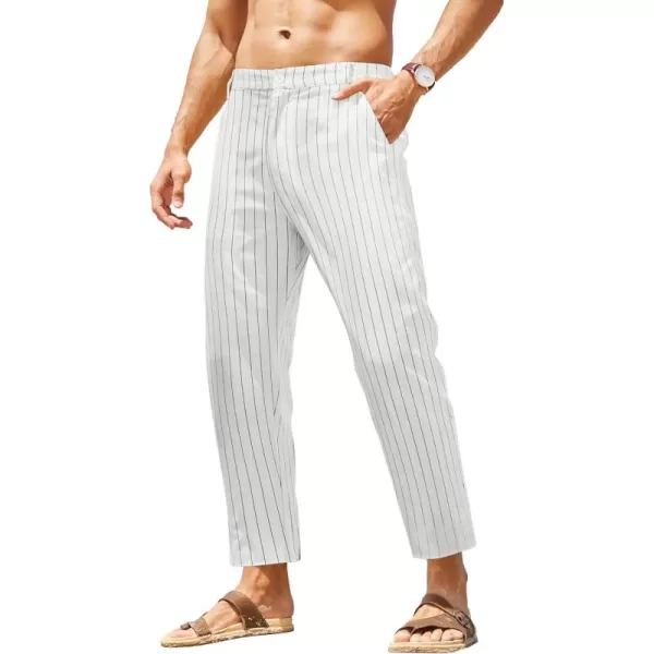 COOFANDY Men's Cotton Linen Pants Elastic Waist Lightweight Casual Pants Slim Fit Yoga Beach Pants with Pockets)