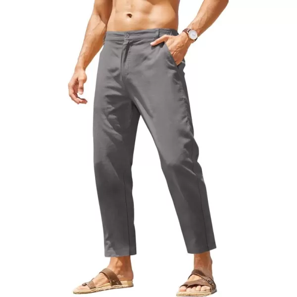 COOFANDY Men's Cotton Linen Pants Elastic Waist Lightweight Casual Pants Slim Fit Yoga Beach Pants with Pockets