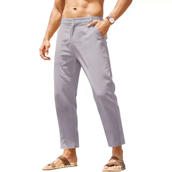 COOFANDY Men's Cotton Linen Pants Elastic Waist Lightweight Casual Pants Slim Fit Yoga Beach Pants with Pockets