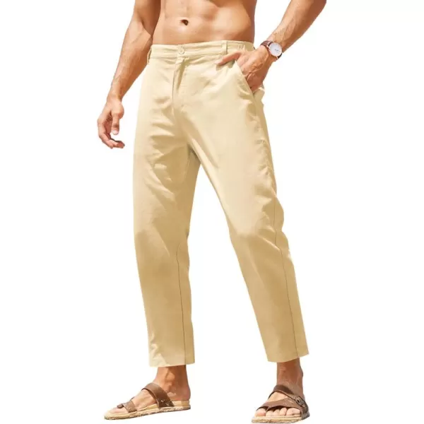 COOFANDY Men's Cotton Linen Pants Elastic Waist Lightweight Casual Pants Slim Fit Yoga Beach Pants with Pockets