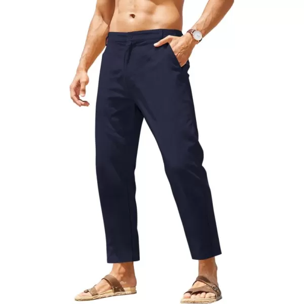 COOFANDY Men's Cotton Linen Pants Elastic Waist Lightweight Casual Pants Slim Fit Yoga Beach Pants with Pockets