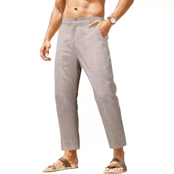 COOFANDY Men's Cotton Linen Pants Elastic Waist Lightweight Casual Pants Slim Fit Yoga Beach Pants with Pockets)